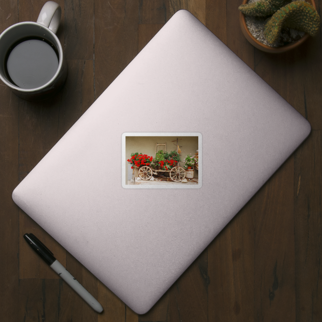 Red Geraniums on Antique Wooden Cart 1 by jojobob